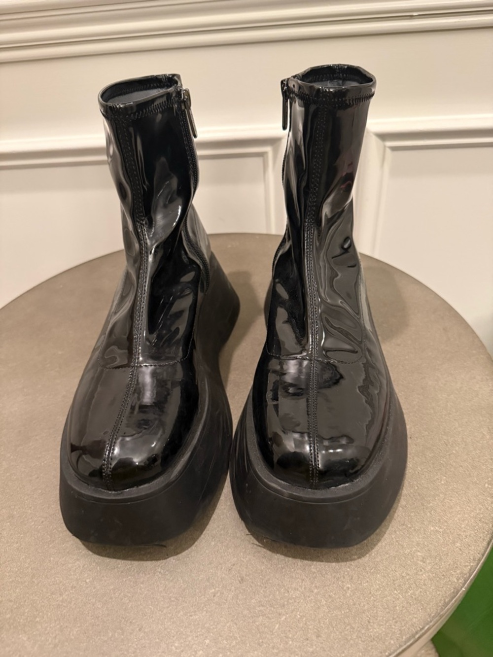 Patent Black Platform Ankle Boots with Side Zip